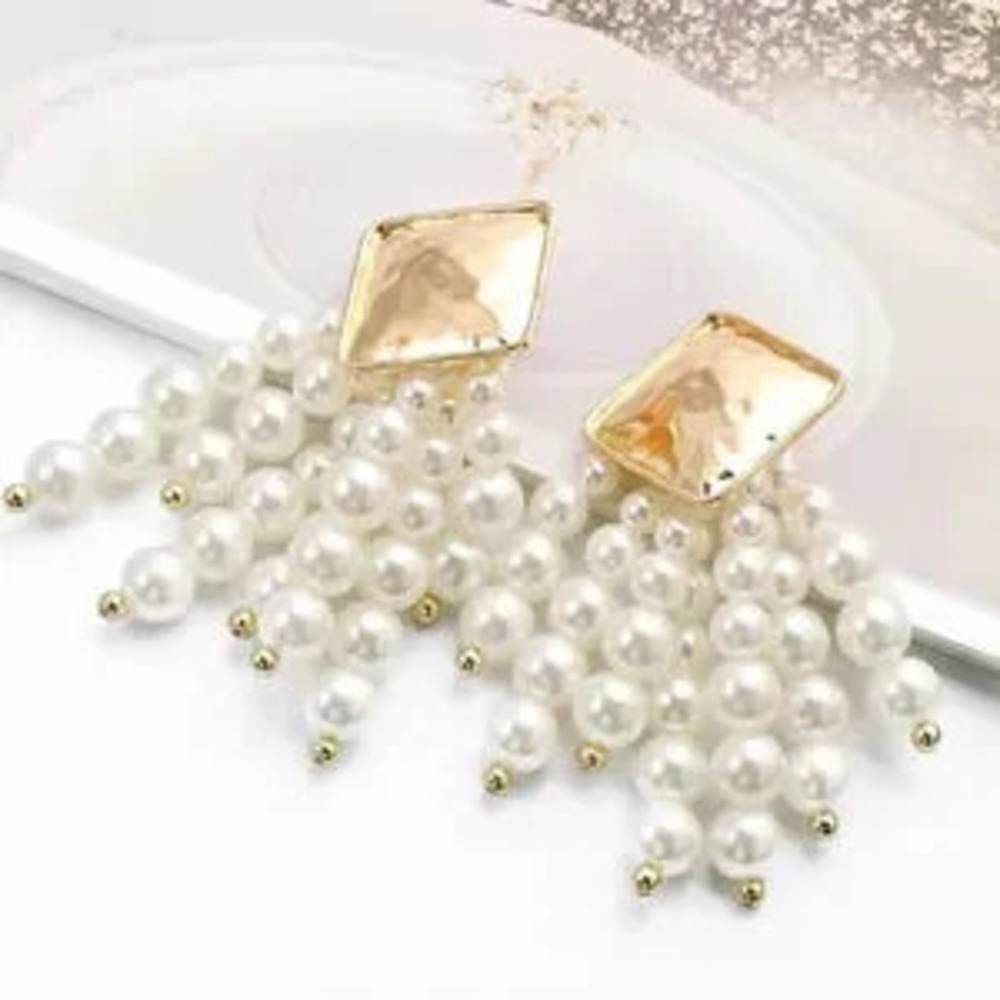 Zara White Cascade Beaded Earrings Minimalist - Picture 3 of 4